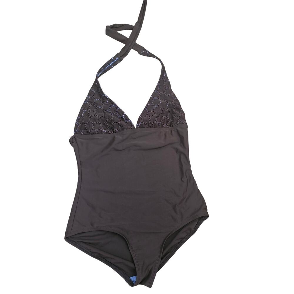 Isaac Mizrah Brown 1pc bathing suit with Lace Embellished top Size L